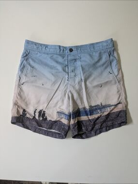 Ben Sherman Brighton Beach Swim Trunks Medium Mesh Lined Blue